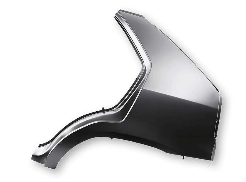 Visual eines geformten Metall-Karosserieteils als Beispiel für die Umformtechnik bei Sungwoo Hitech.